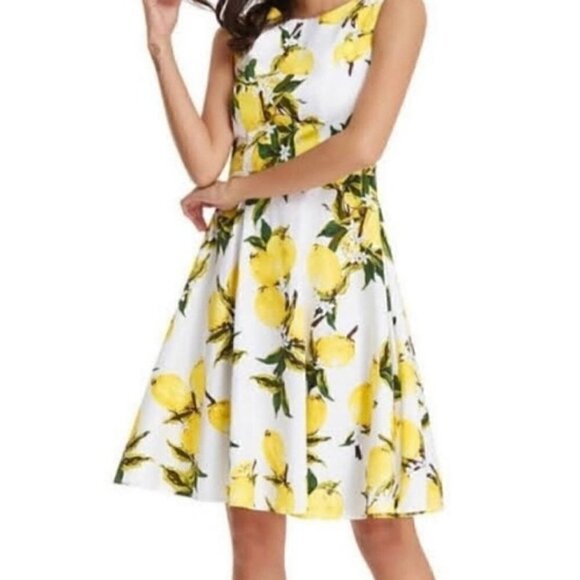NWT Grace Karin Women's Fit and Flare Lemon Pattern Modest Spring Dress Size 4X - Picture 1 of 12